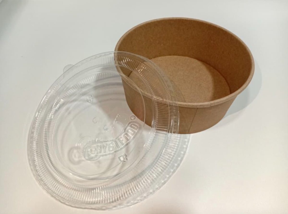 Bol rond en carton kraft avec son couvercle transparent